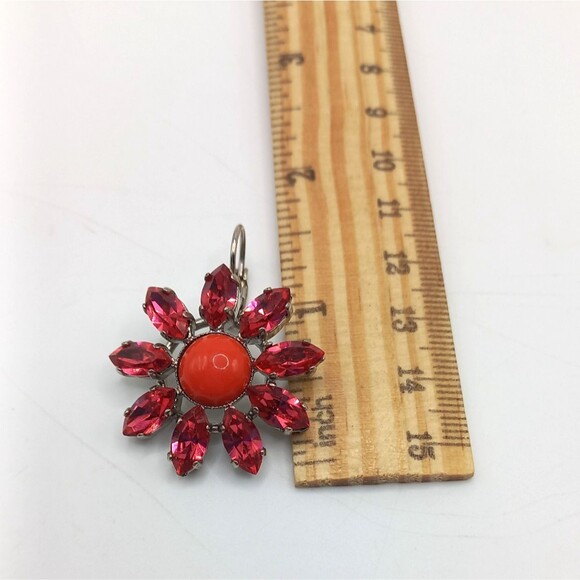Philippe Ferrandis Paris designer HOT PINK Red/Orange Flower Earrings Leverback - Picture 9 of 9